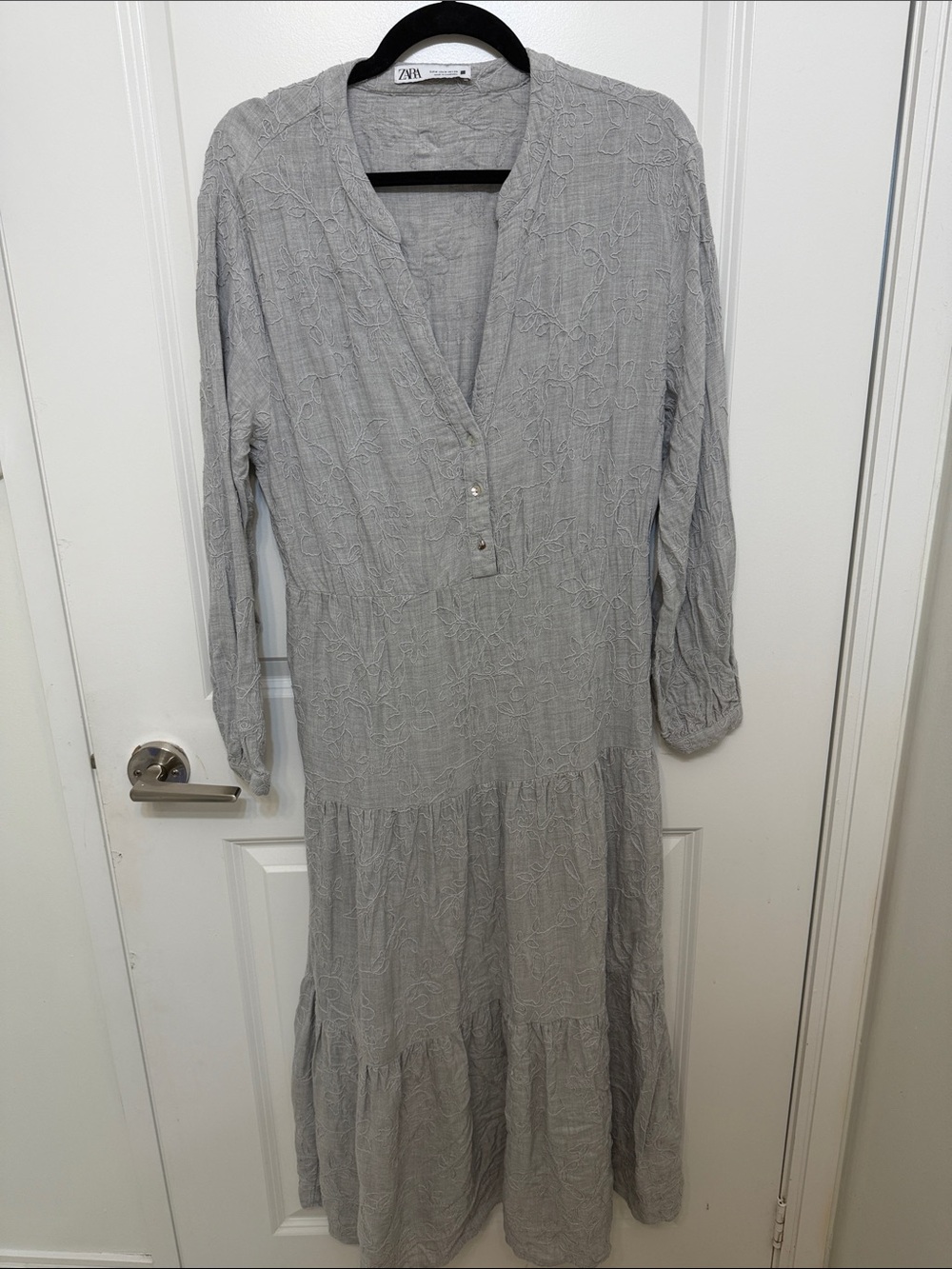 Zara Light Gray Textured Tiered Maxi Dress